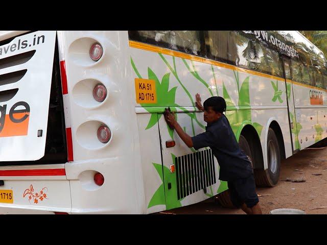 Washing & Cleaning Volvo B11R Celeste Sleeper Bus Orange Travels | SMK Prakash | Rishabh Chatterjee