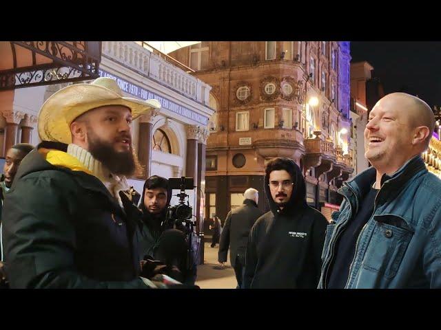 Christian Irish laughed at a Muslim who then became a laughingstock! Muslim Cowboy LeicesterSquare