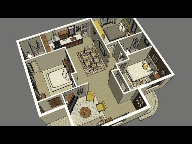 90m2 - Simple house plans with 3 Bedrooms, 2 Baths