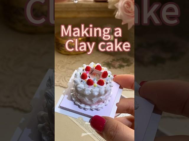 Crafting a tiny treasure! A mini clay cake with strawberries & pearls.  #MiniCakeMagic #clayart