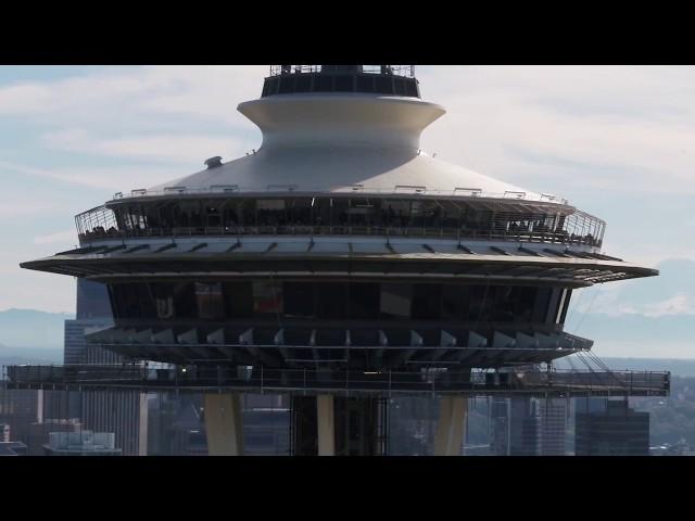 Seattle's Space Needle renovation project construction update from 500ft in the air