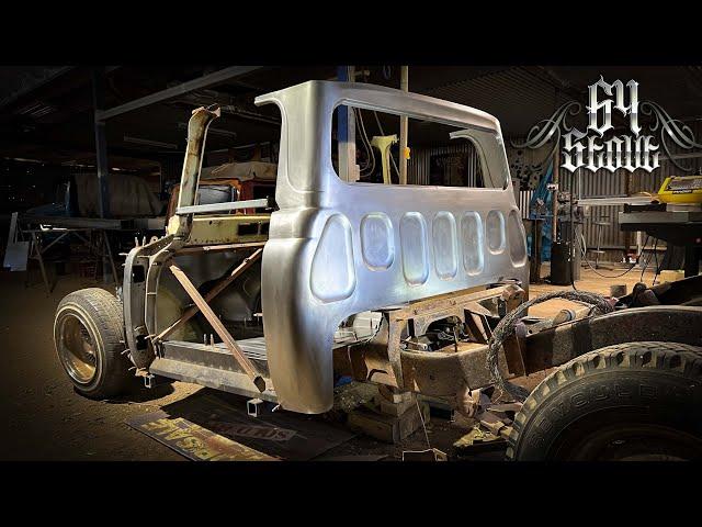 Roof chopping, customising and stretching the back of the cab - 64 Toyota Stout build.