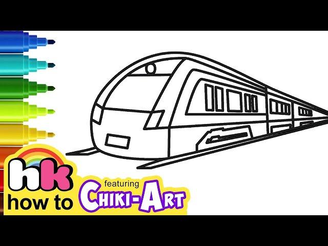 How to Draw a Train Easy | Drawing for kids | Chiki Art | HooplaKidz How To