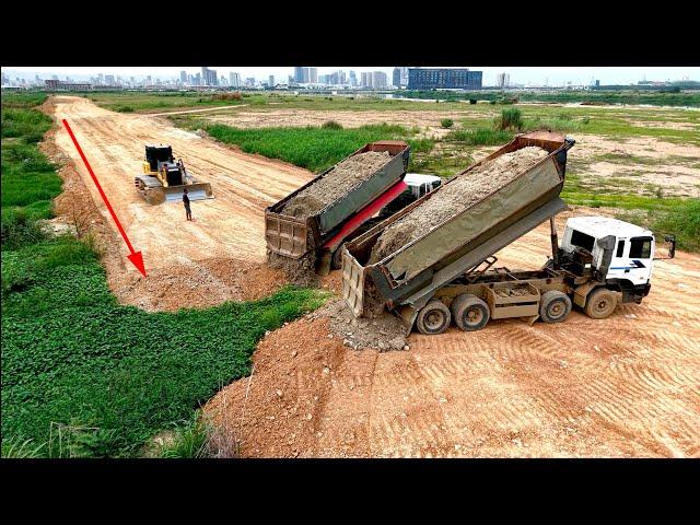 Full Video Connecting Road BY SHANTUI DH17C3 Pushing, Grading HYUNDAI Group Truck Dumping