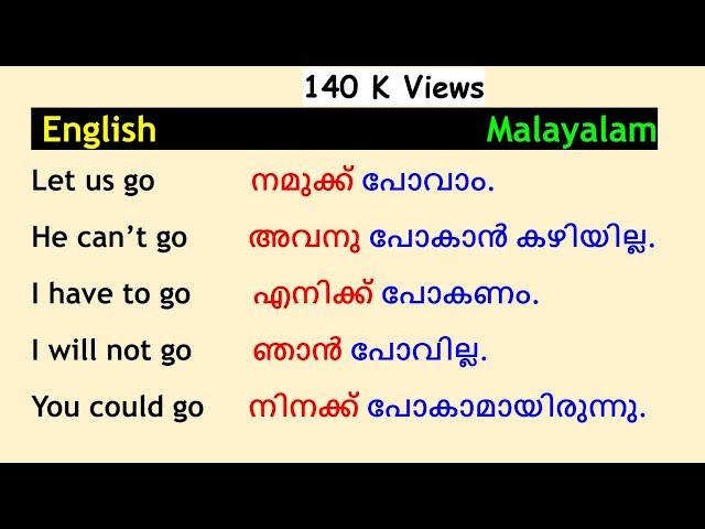 Simple Verbs and Expressions in English and Malayalam| Go | English With Jintesh.