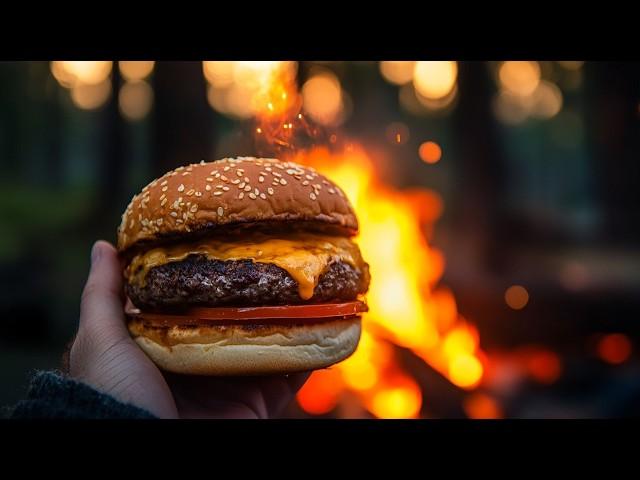  DOUBLE CHEESEBURGER - Forest ASMR Cooking