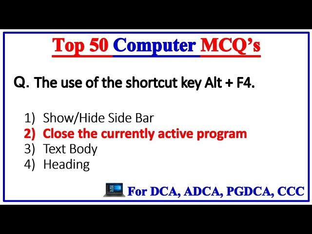 Top 50 Computer Miscellaneous MCQ | for DCA, ADCA, PGDCA, CCC