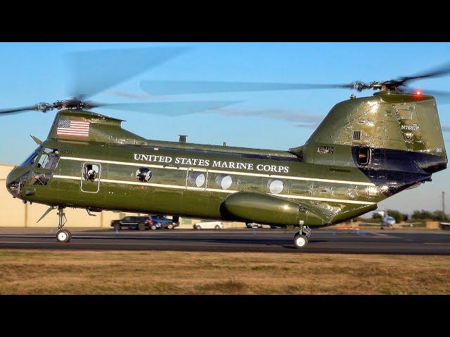 Rare CH-46E Helicopter in HMX-1 Presidential Colors UP Close Landing and takeoff