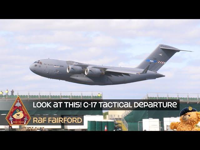 HOLY SALMON! C-17 TACTICAL DEPARTURE COMBAT STYLE TAKEOFF WITH WING WAVE • SAC HEAVY AIRLIFT WING