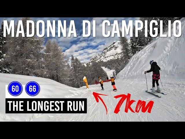 The Longest Run in Madonna di Campiglio via blue pistes 60 and 66