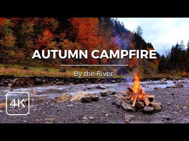 4K UHD Autumn Campfire by the River - 2h Serene Crackling Fire & Nature Symphony (High Quality)