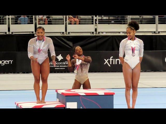 Simone Biles dances on the podium as she wins Uneven Bars Title - US Championships 2024