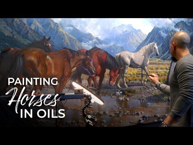 LIVESTREAM - EPIC landscape with Horses - My ESSENTIAL techniques for BIG paintings!