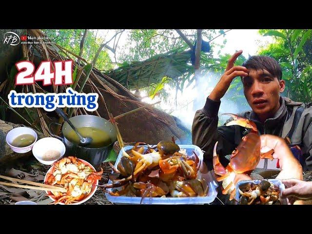 24h sống trong rừng thiêng xây dựng nơi trú ẩn bẫy thú rừng bắt cua suối | dân biển lên rừng