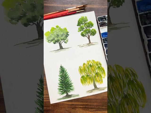 How to paint 4 watercolor trees for beginners