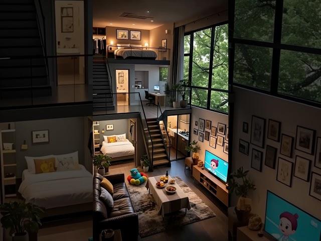 Modern Loft Apartment with Cozy Mezzanine Bedroom, Warm Lighting, and Stylish Interior Design
