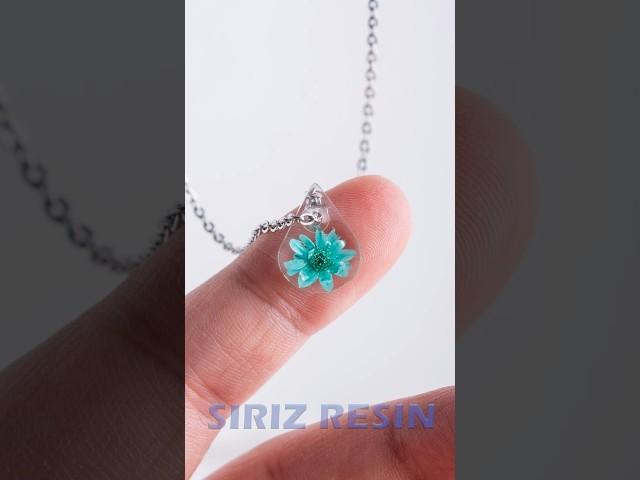 Mini Teardrop Resin Pendant with Turquoise Flower | Tiny Nature Necklace #resinart #epoxy
