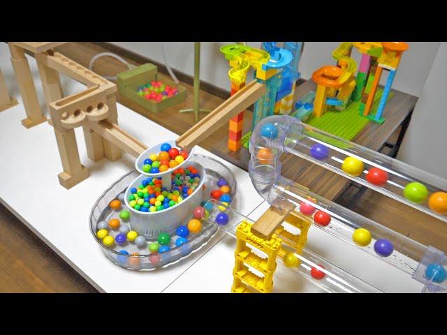 Marble run race ASMR  Round and round transparent tunnel, colorful elevator and usual wooden slope