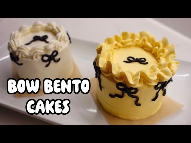 Bento Cakes with Ribbon Bows  Bow Coquette Aesthetic Vintage Cake  Mini Lunchbox Cake Baking Vlog