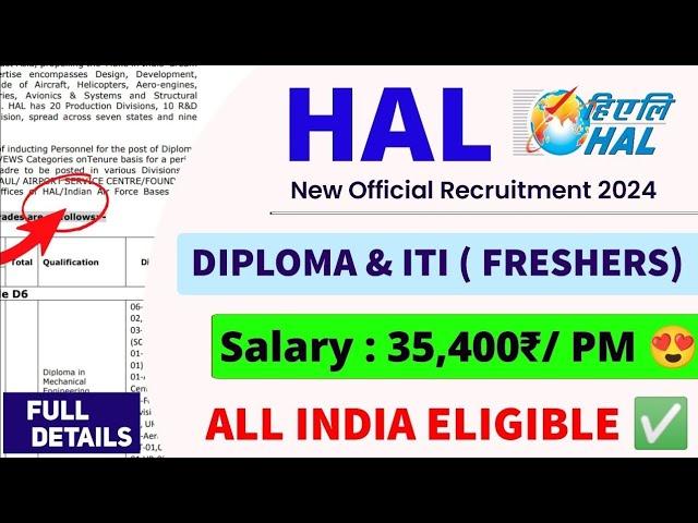 HAL New Recruitment 2024। Diploma & ITI। Freshers। सरकारी नौकरी । HAL Vacancy 2024। Latest Jobs