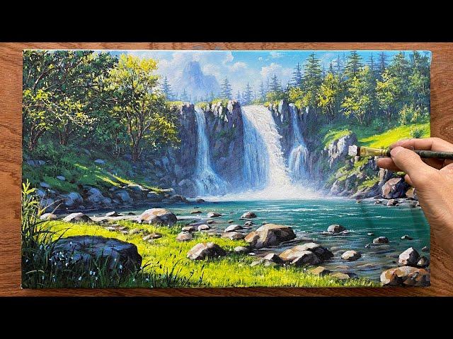 Painting a waterfall / Landscape painting of flowing stream water / A Lu Art / #art