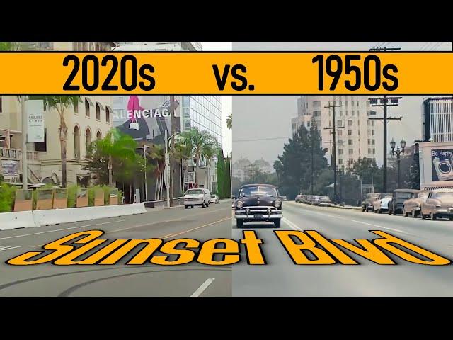 Sunset Blvd 1950s vs 2020s_Hollywood, Wonderful California 'Historic' drive Nostalgic_Vintage_Retro