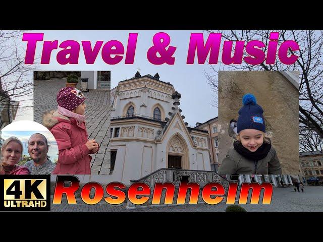 Walk in Rosenheim - Ludwigsplatz St. Nikolaus church. Bavaria Germany. 4K travel & music video