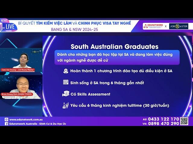 Livestream | Bí Quyết Tìm Kiếm Việc Làm Và Chinh Phục Visa Tay Nghề Bang SA & NSW 2024-25