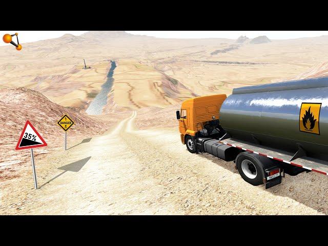 БЕНЗОВОЗ БЕЗ ТОРМОЗОВ! ОПАСНЫЙ СПУСК С КРУТОГО СКЛОНА | BeamNG.drive