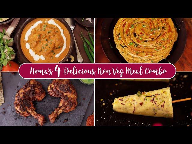 Hema’s 4 North Indian Meal Combo | Butter Chicken | Lachha Paratha | Tandoori Chicken | Malai Kulfi