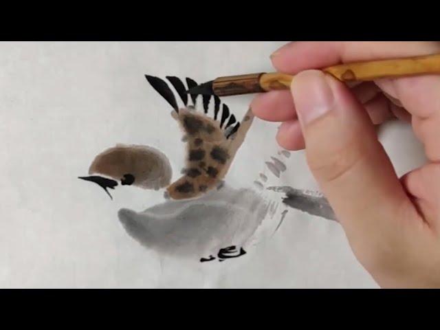 Chinese brush painting Sparrow for beginners