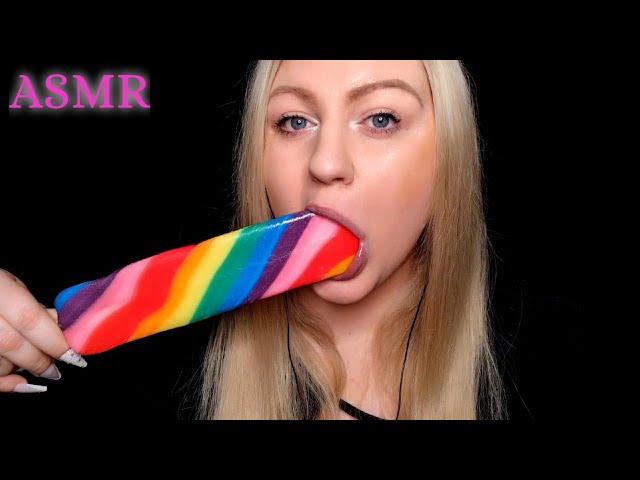 ASMR HUGE RAINBOW LOLLIPOP , LICKING & SUCKING, MOUTH SOUNDS (WHISPERING)