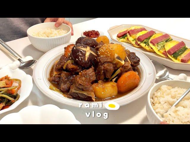 (sub)Newlywed vlog | Wife who makes delicious food during Chuseok (braised Korean beef galbi,gimbap)