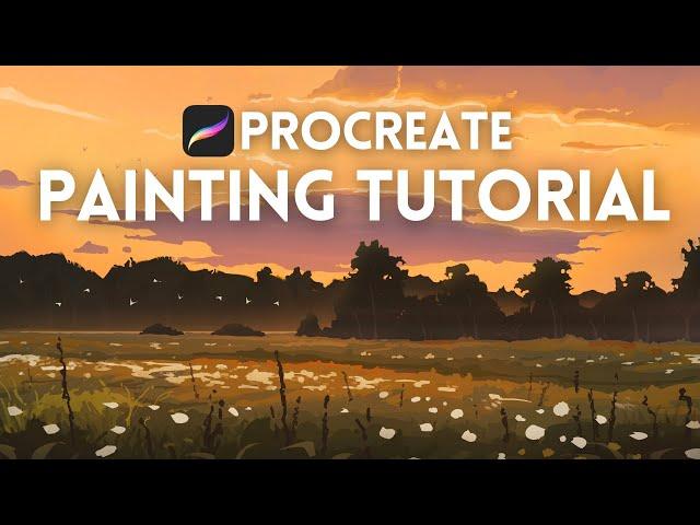 How to Paint a Sunset Landscape in Procreate - FULL TUTORIAL