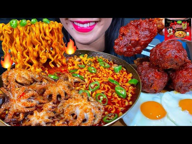 ASMR SPICY SEAFOOD NOODLES SOUP, SPICY FRIED CHICKEN, EGGS MUKBANG MASSIVE Eating Sounds