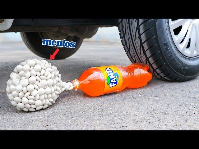 Aplastando Cosas Crujientes | Experimento: Fanta y Mentos VS Rueda de Coche