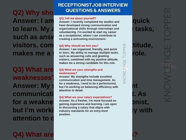 Receptionist Interview Questions and Answers