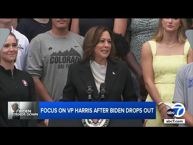 Harris makes 1st public appearance since Biden left 2024 race