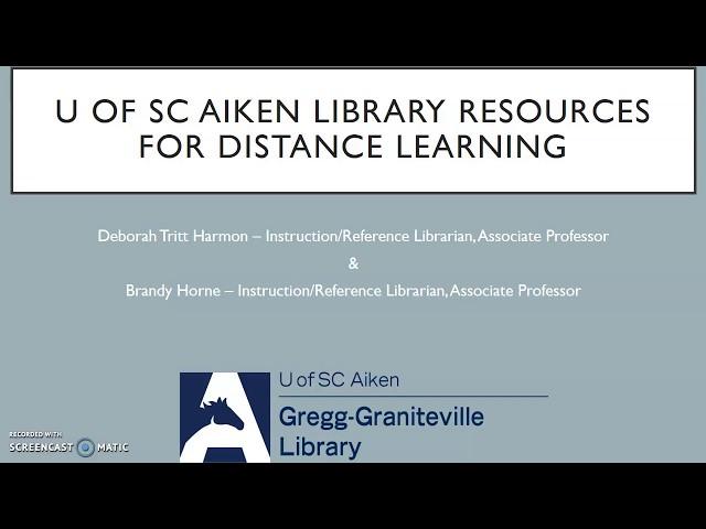 U of SC Aiken Library Resources for Distance Learning