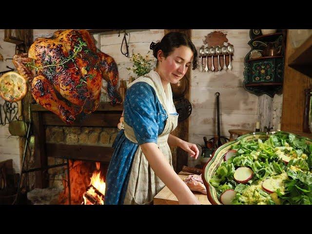 Authentic 1800s Chicken and Cornbread |Fire Cooking|