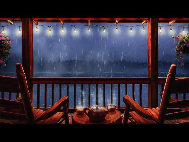 Cozy Cabin Porch Ambience - Rain & Thunderstorm Sounds 8 hours on Balcony for Sleep, Study, Relax