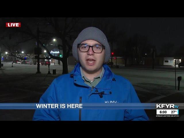 Michael Anthony shows the snow in Williston