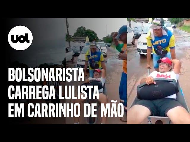 Bolsonarista carrega amigo lulista em carrinho de mão após perder aposta; veja o vídeo