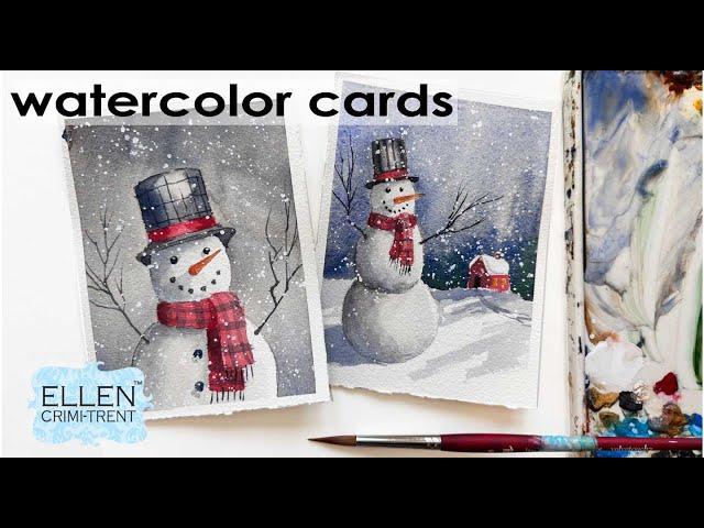 How to Paint Watercolor Snowmen Greeting Cards/ Watercolor Christmas Cards