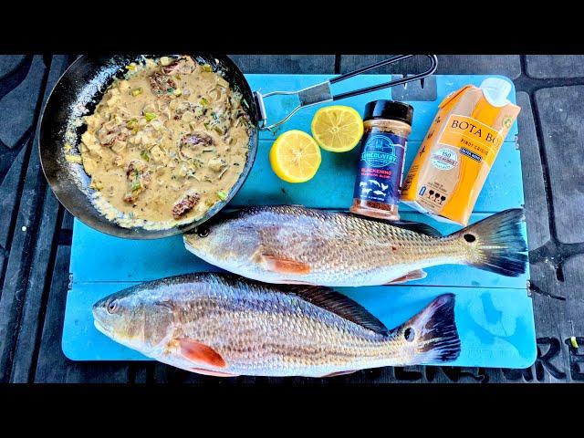 Catch n’ Cook Redfish in a Butter Lemon Wine sauce! (Fancy Feast on my Boat)