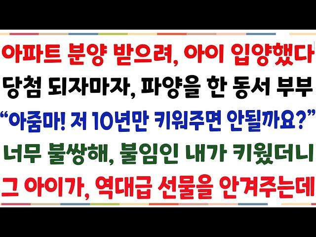 (반전신청사연)아파트 분양 받으려 입양했다, 당첨되자마자 길에 내 쫓은 동서부부 "큰 엄마 저 키워주면 복 받으실거에요" 그 아이를 받아들인 순간[신청사연][사이다썰][사연라디오]