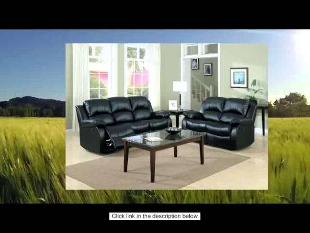 Homelegance 9700BLK-3 Double Reclining Sofa Black Bonded Leather