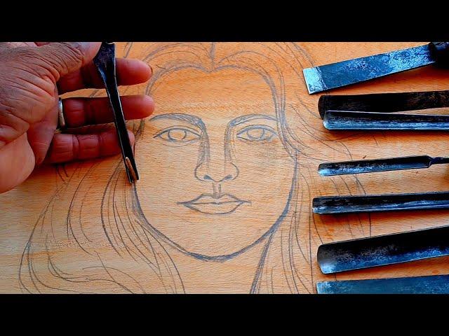 Wood Carving Beautiful Female Face