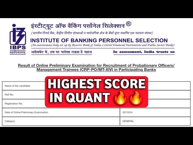 My IBPS PO 2024 Score-card & Highest Score in Quant‼️ Role of Normalisation  Comment your Score