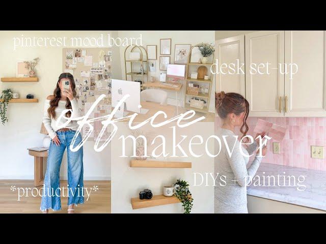 EXTREME OFFICE ROOM TRANSFORMATION! *aesthetic +pinterest inspired* organizing, painting, + MORE